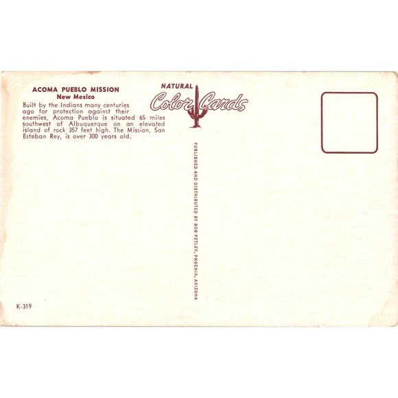 Acoma Pueblo Mission New Mexico Postcard Unposted - Picture 2 of 2